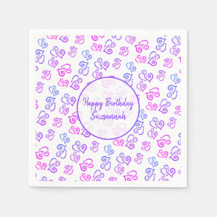 Serviette En Papier Personnalisé Lié rose violet Motif de coeur bleu