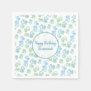 Serviette En Papier Personnalisé Lié Vert Motif Coeur Bleu Sur Blanc