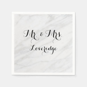 Serviette En Papier Personnalisé M. et Mme Marbre Gris Blanc