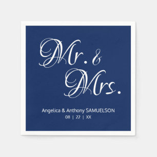 Serviette En Papier Personnalisé M. & Mme Marine Mariage bleu blanc