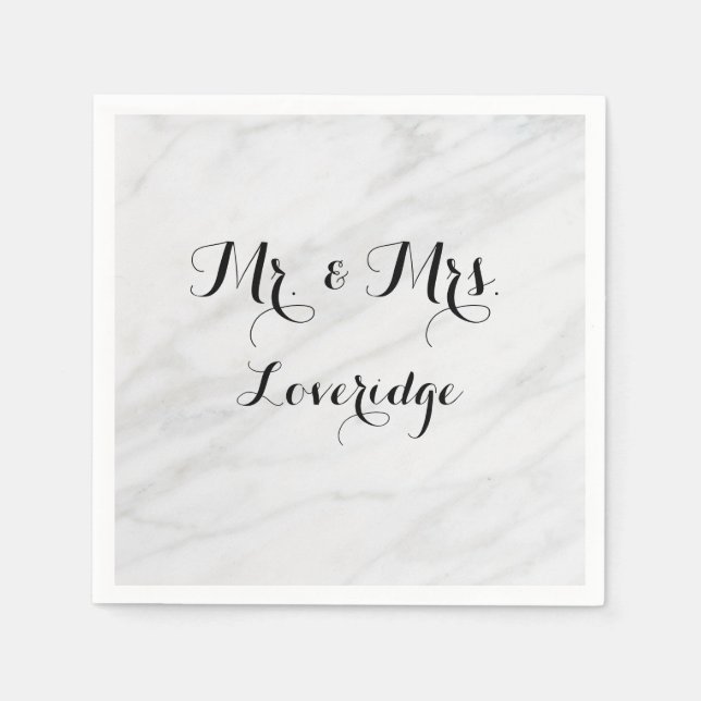 Serviette En Papier Personnalisé M. & Mme White Grey Gris Marbre (Devant)