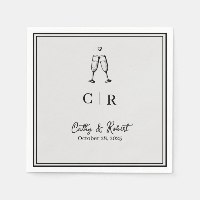 Serviette En Papier Personnalisé minimal et chic | Napkins mariage (Devant)