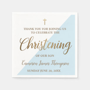 Serviette En Papier Personnalisé Moderne or bleu garçon Christening