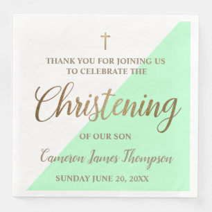 Serviette En Papier Personnalisé Moderne or vert Garçon Christening