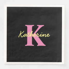 Serviette En Papier Personnalisé Monogramme Noir moderne