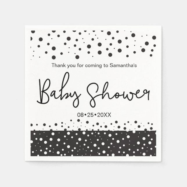 Serviette En Papier "Personnalisé" Noir et blanc, Baby shower (Devant)