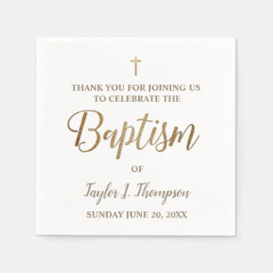 Serviette En Papier Personnalisé Or moderne et baptême blanc