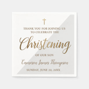 Serviette En Papier Personnalisé Or moderne Gris Garçon Christening