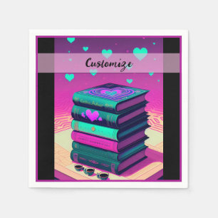 Serviette En Papier Personnalisé Pour L'Amour Des Livres Rose 2