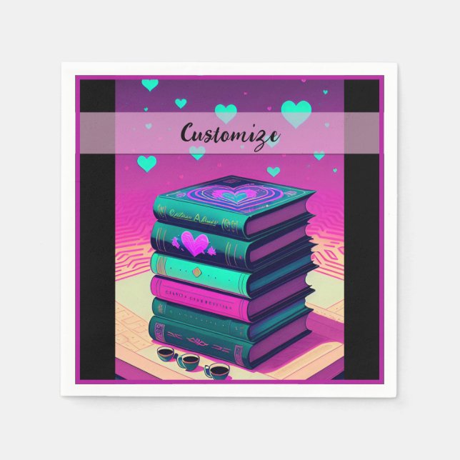 Serviette En Papier Personnalisé Pour L'Amour Des Livres Rose 2 (Devant)