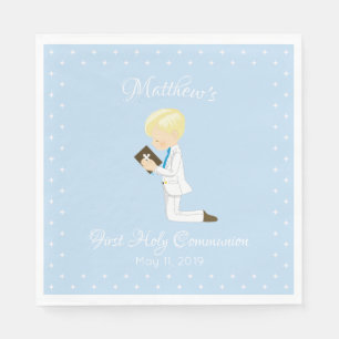 Serviette En Papier Personnalisé Premier Communion Blonde Boy