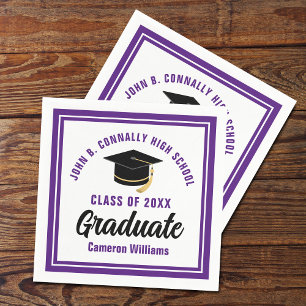 Serviette En Papier Personnalisé Purple White Graduate 2025 Graduation