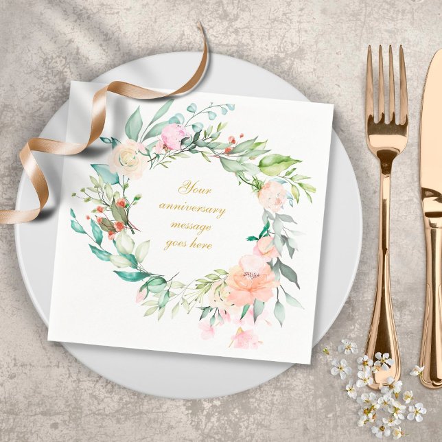 Serviette En Papier Personnalisé Rose Garland Floral 50e anniversaire (Créateur téléchargé)