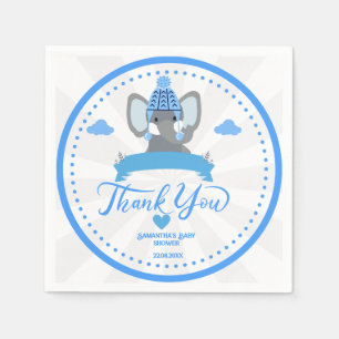 Serviette En Papier Personnalisé Rustic Blue Elephant Baby shower garç