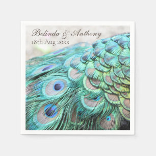 Serviette En Papier Personnalisé Vibrant Elégant Turquoise Peacock Fea