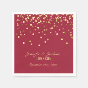 Serviette En Papier Personnalisé Vivid BURGUNDY Gold Confetti Mariage