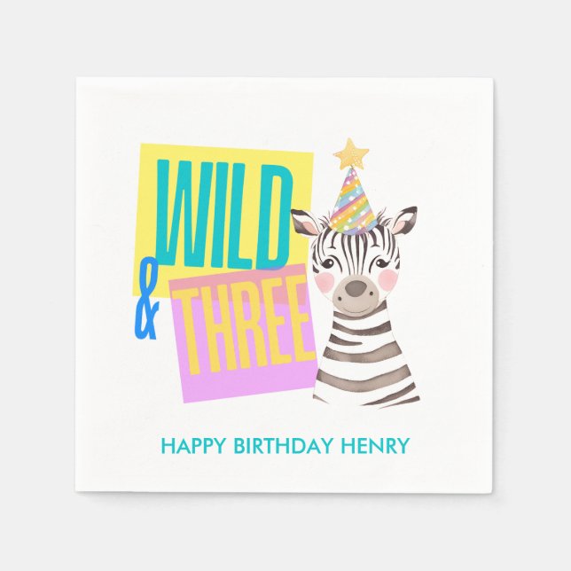 Serviette En Papier Personnalisé Wild & Three Zebra 3e anniversaire Na (Devant)