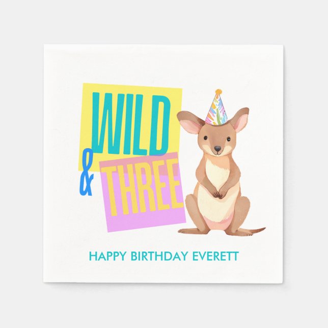 Serviette En Papier Personnalisé Wild & Trois Kangaroo 3ème Anniversai (Devant)