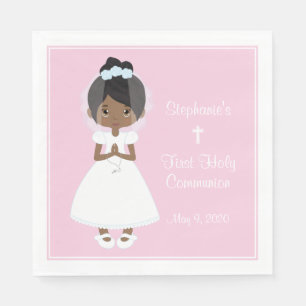 Serviette En Papier Personnalisée Sainte Communion Fille noire