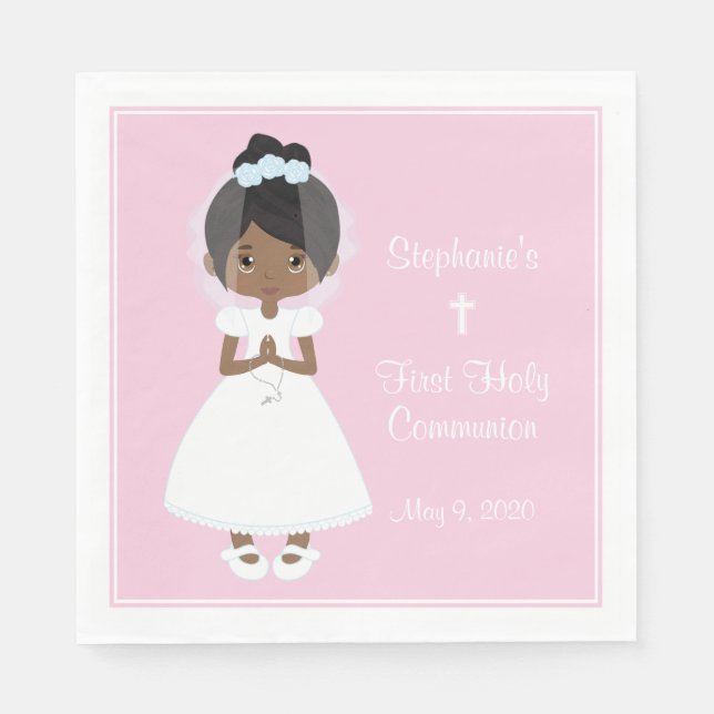 Serviette En Papier Personnalisée Sainte Communion Fille noire (Devant)