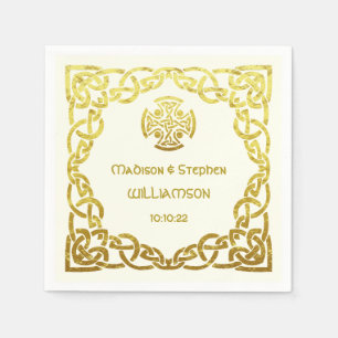 Serviette En Papier Personnaliser le Mariage celte Ivory et Faux Gold