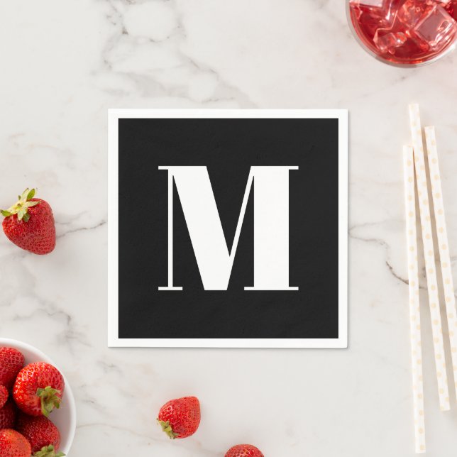 Serviette En Papier Personnaliser monogramme initial noir blanc (En situation)