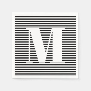 Serviette En Papier Personnaliser monogramme initial noir blanc rayure