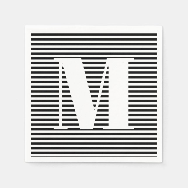 Serviette En Papier Personnaliser monogramme initial noir blanc rayure (Devant)