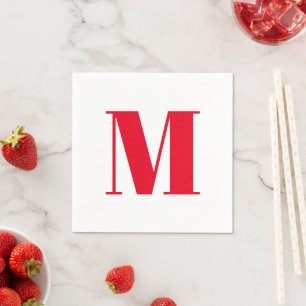 Serviette En Papier Personnaliser monogramme rouge initial blanc