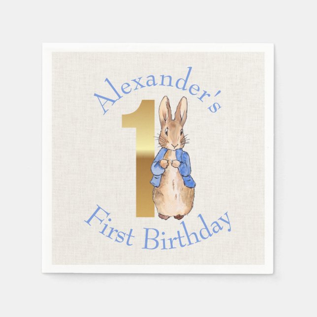 Serviette En Papier Personnaliser Pierre le lapin Premier anniversaire (Devant)
