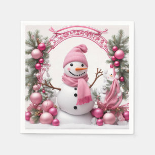 Serviette En Papier Personnaliser : Pink Christmas Snowman
