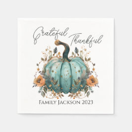 Serviette En Papier Personnaliser Thanksgiving Rustic Blue Citrouille