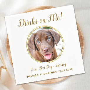 Serviette En Papier Pet Chien Mariage Boire Sur Moi Photo Elegant Gold