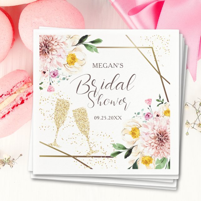 Serviette En Papier Pétales et Prosecco Fête des mariées florale rose  (Créateur téléchargé)