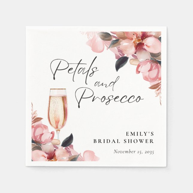 Serviette En Papier Pétales & Prosecco Fête de Fiançailles Florale (Devant)