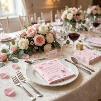 Serviette En Papier Pétales roses romantiques note d'amour 