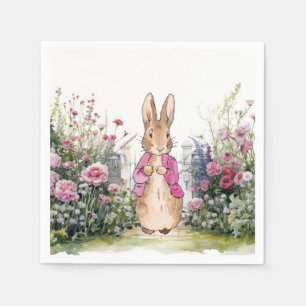 Serviette En Papier Peter le lapin rose dans son jardin