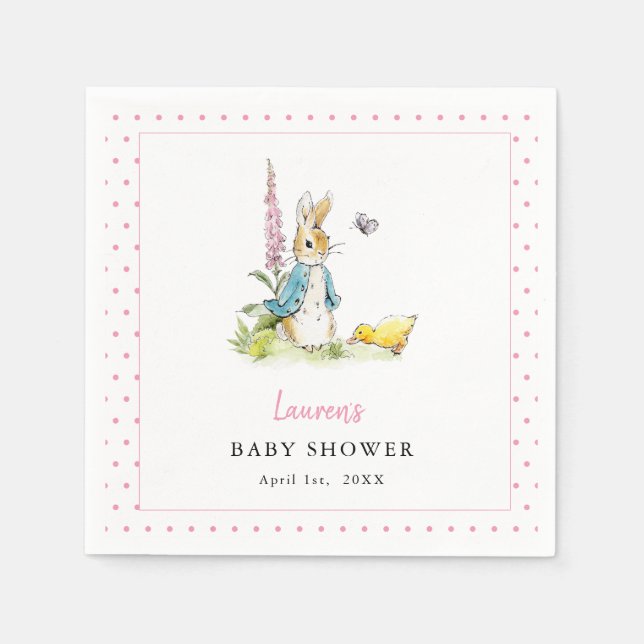 Serviette En Papier Peter Rabbit Baby Girl douche Roses et serviettes  (Devant)