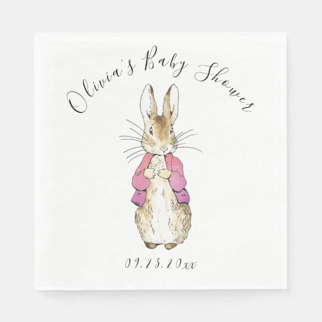 Serviette En Papier Peter Rabbit Baby shower d'aquarelle rose (Devant)