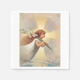 Serviette En Papier Petit ange bébé tenant des lis