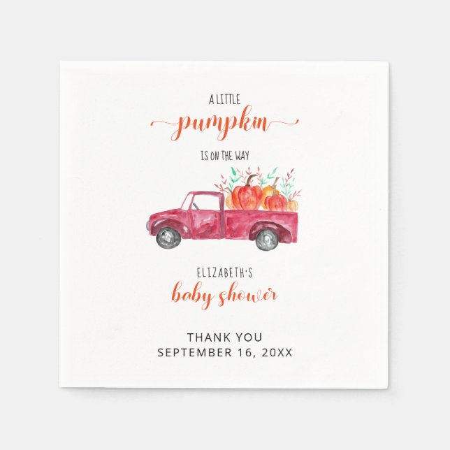 Serviette En Papier Petit Baby shower Citrouille Camion Rouge Automne  (Devant)