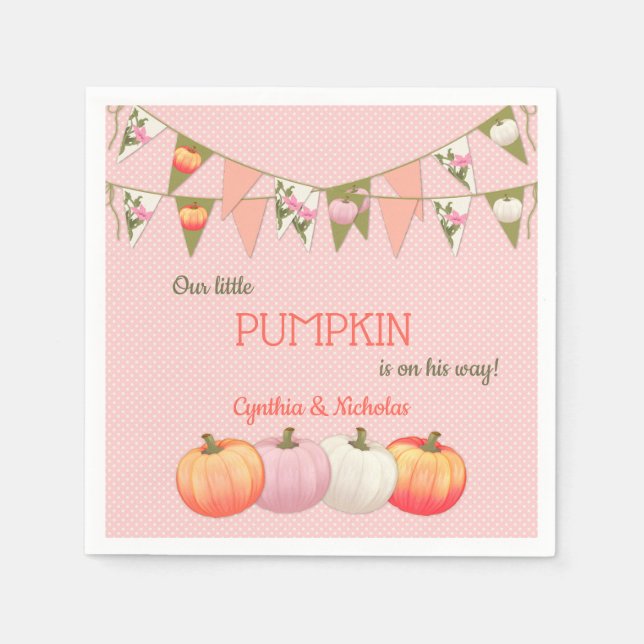 Serviette En Papier Petit Baby shower Citrouille rose Peach ivoire (Devant)