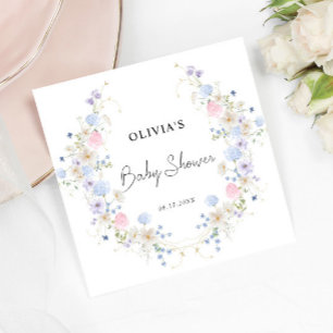 Serviette En Papier Petit Baby shower Fleur sauvage rose pourpre