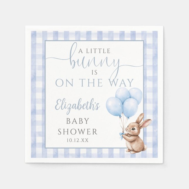 Serviette En Papier Petit Bunny Blue Balloons Baby shower garçon (Devant)
