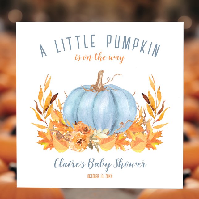 Serviette En Papier Petit Citrouille Blue Fall Boy Baby shower serviet (Little Pumpkin Blue Fall Boy Baby Shower Napkins)