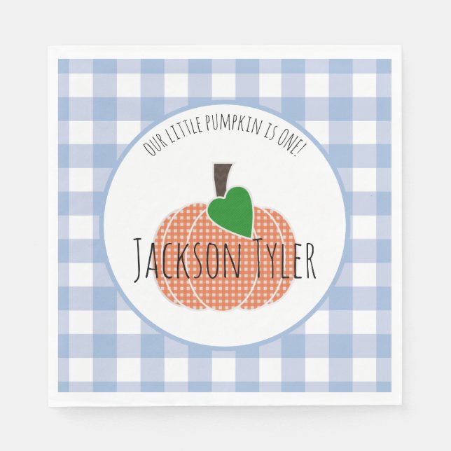 Serviette En Papier Petit Citrouille Buffalo Bleu Plaid 1er Anniversai (Devant)
