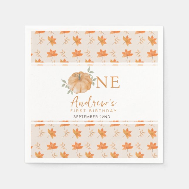 Serviette En Papier Petit Citrouille Feuilles d'automne automne 1er an (Devant)