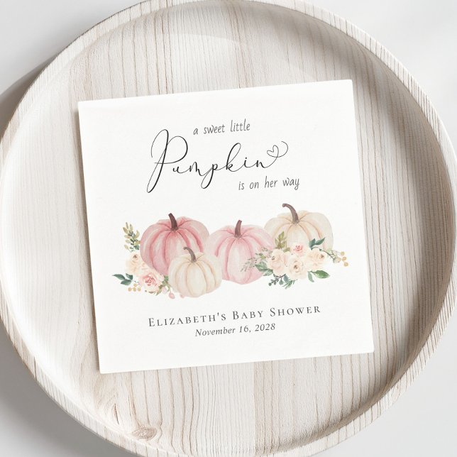 Serviette En Papier Petit Citrouille Floral Aquarelle bébé fille douch (Créateur téléchargé)