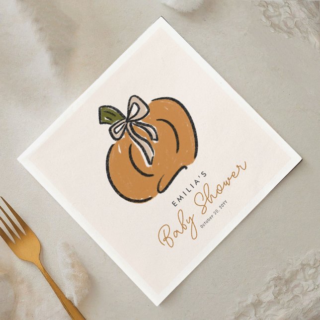 Serviette En Papier Petit Citrouille Sur Le Chemin Baby shower (A sweet little pumpkin is on the way! Cute Halloween baby shower personalized paper napkins.)