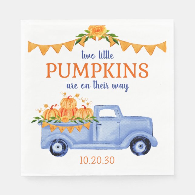 Serviette En Papier Petit Citrouille Twin Boy Baby shower serviettes (Devant)